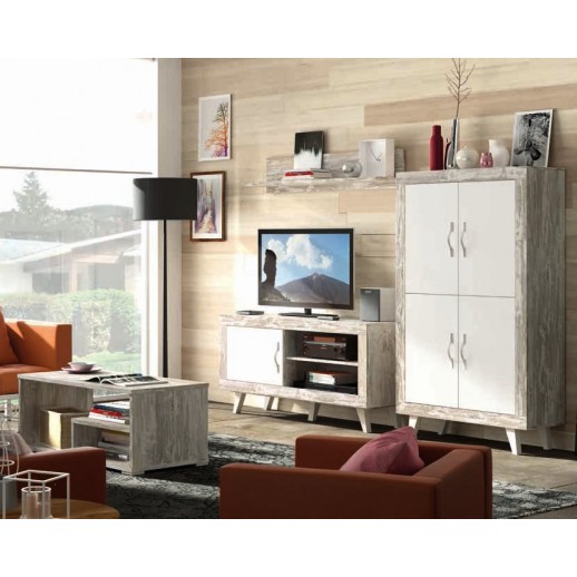 Mueble TV modelo Piero (130cm) blanco Todo el mueble PVC alto brillo
